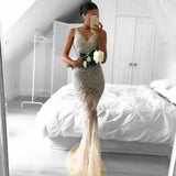 Straps Gorgeous Sheer Sleeveless Beads Tulle Mermaid Evening Dress
