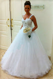 Straps Lace Top Puffy Tulle Wedding Dress Ball Gown Sleeveless Bridal Gowns