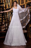 Straps Lace Wedding Dresses Crystals A-line Floor Length Lace Up Bridal Gowns
