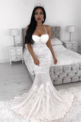 Straps Sexy Mermaid Wedding Dresses | Lace Appliques Wedding Dress