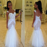 Straps Sweetheart Wedding Dress Mermaid Lace Tulle Backless Wedding Gowns