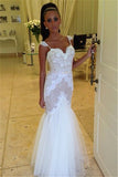 Straps Sweetheart Wedding Dress Mermaid Lace Tulle Backless Wedding Gowns