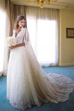 Straps V-neck Beads Appliques A-line Wedding Dresses | Bridal Gowns with Lace Cape