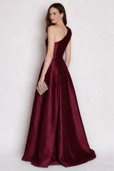 Suzhoufashion Stunning Burgundy One Shoulder A Line Long Satin Prom Dress
