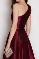 Suzhoufashion Stunning Burgundy One Shoulder A Line Long Satin Prom Dress