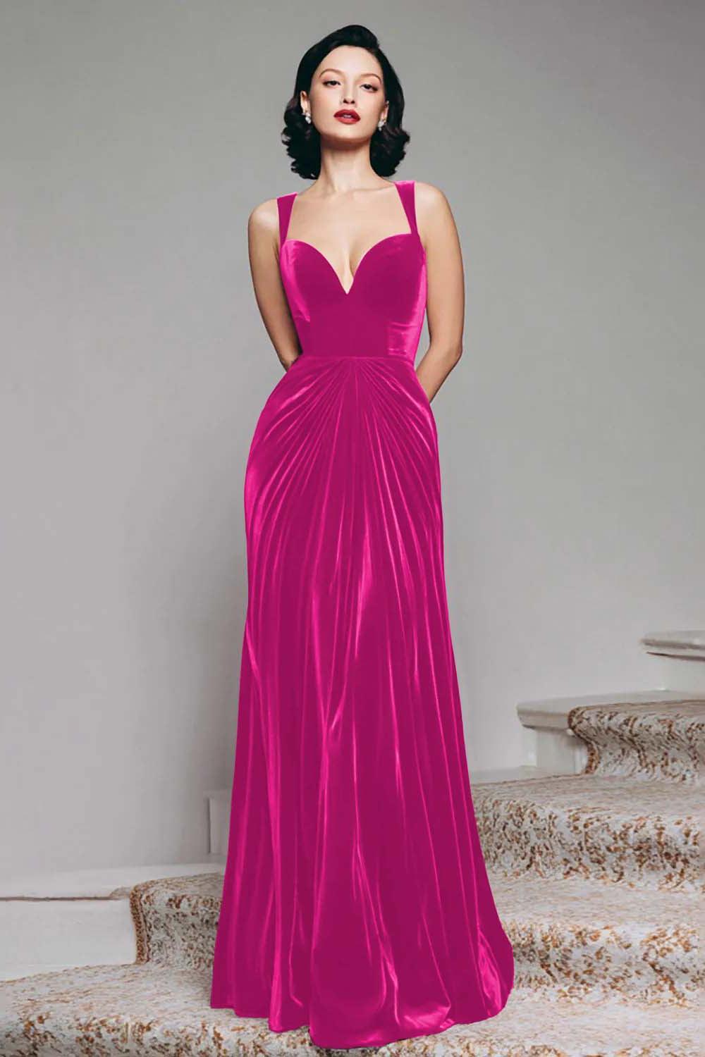 Stunning Burgundy Velvet Mermaid Thick Straps Long Prom Dress