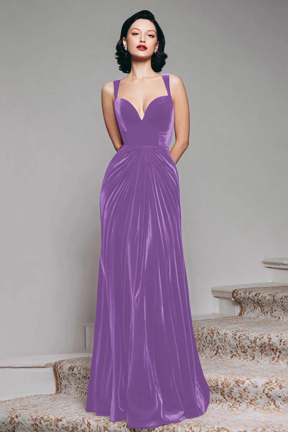 Stunning Burgundy Velvet Mermaid Thick Straps Long Prom Dress