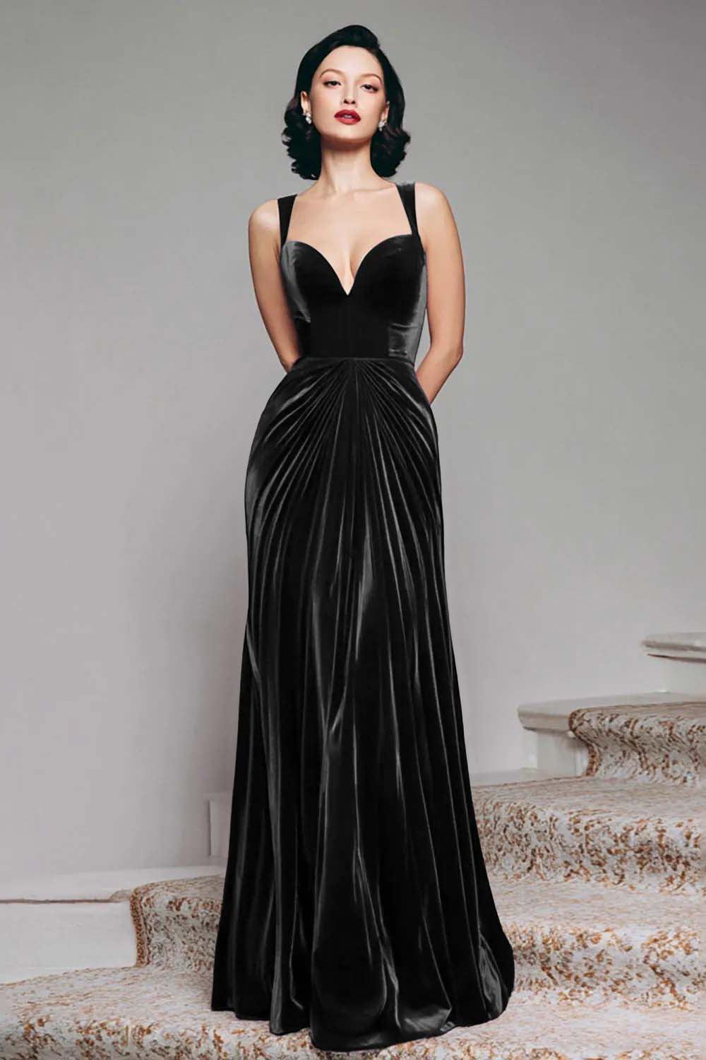 Suzhoufashion Women Stunning Burgundy Velvet Mermaid Thick Straps Long Prom Dress Formal Gown