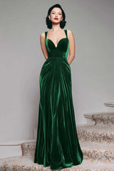 Stunning Burgundy Velvet Mermaid Thick Straps Long Prom Dress