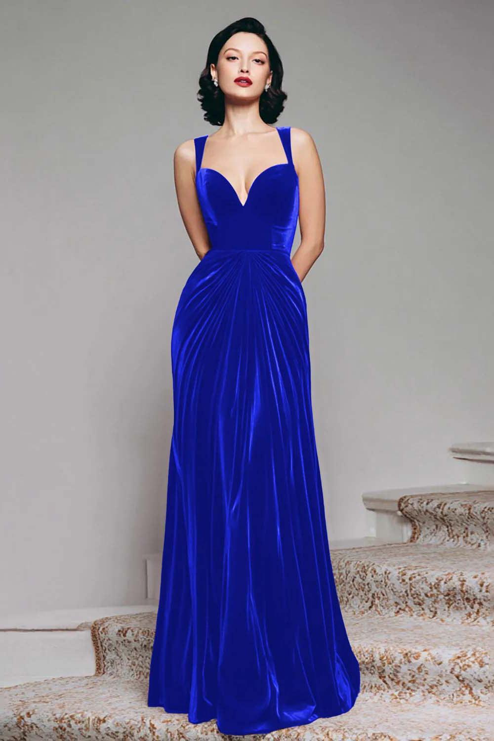 Stunning Burgundy Velvet Mermaid Thick Straps Long Prom Dress