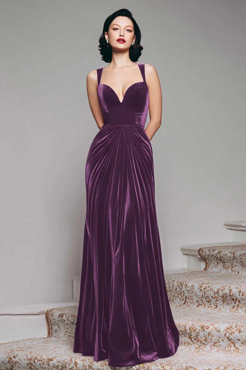 Stunning Burgundy Velvet Mermaid Thick Straps Long Prom Dress