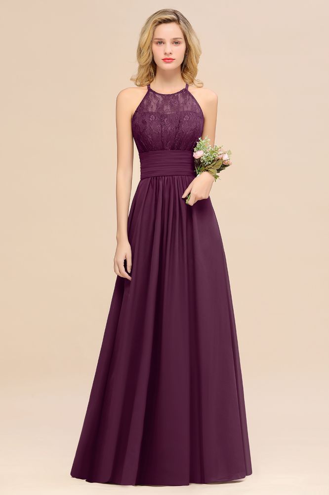 Stunning Halter Purple Floral Lace Maxi Bridesamid Dress Wedding Guest Dress