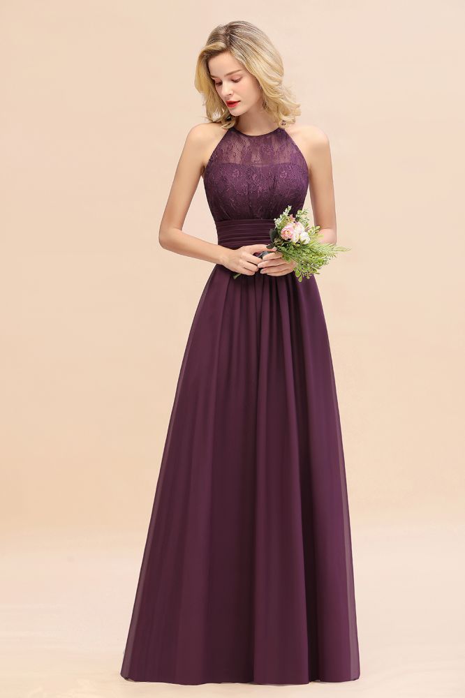 Stunning Halter Purple Floral Lace Maxi Bridesamid Dress Wedding Guest Dress