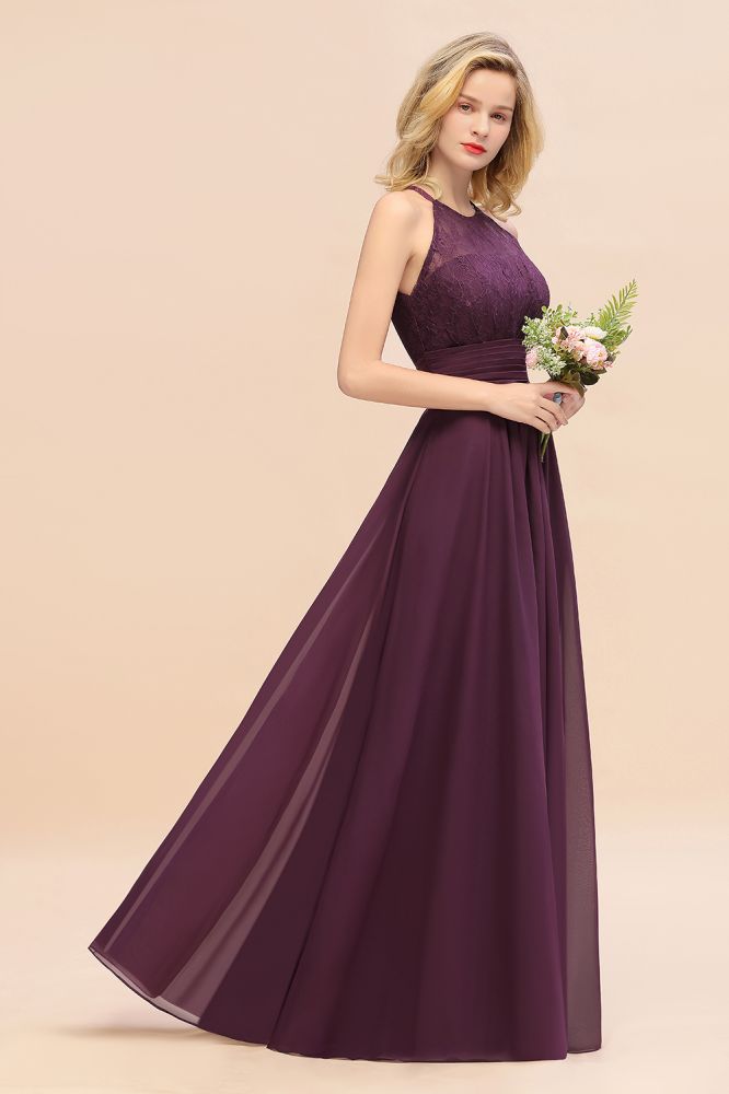 Stunning Halter Purple Floral Lace Maxi Bridesamid Dress Wedding Guest Dress