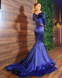 Stunning Halter Royal Blue Evening Party Dress Satin Mermaid Prom Dress