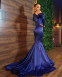 Stunning Halter Royal Blue Evening Party Dress Satin Mermaid Prom Dress