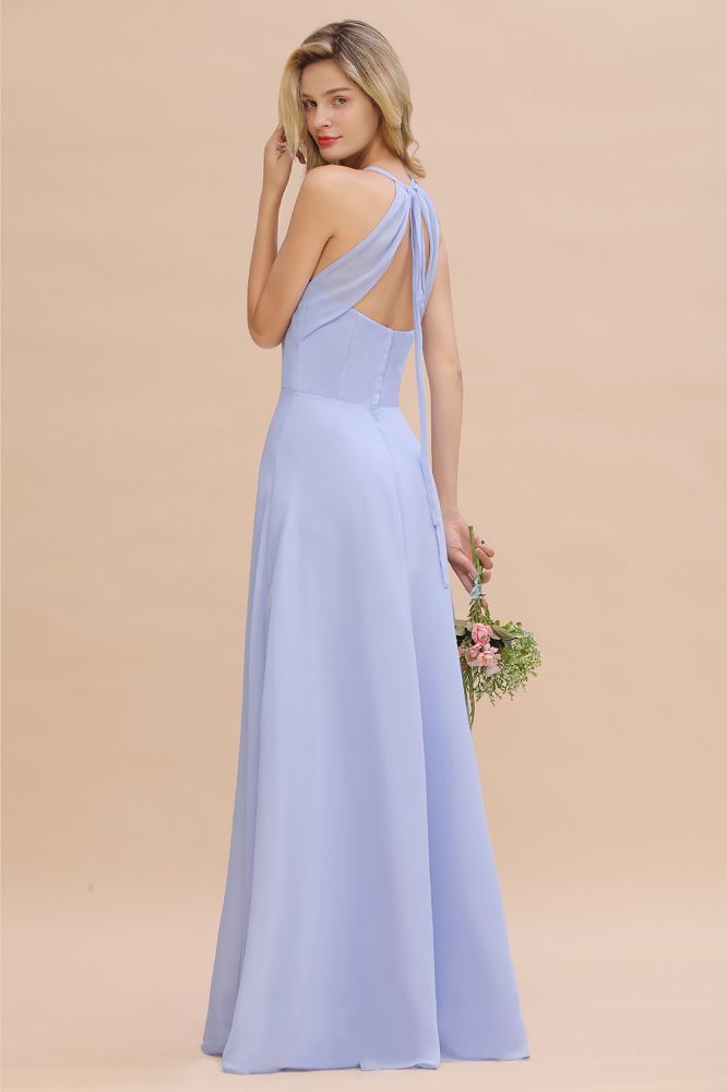 Stunning Halter Sleeveless V-Neck Long Elegant Bridesmaid Dress