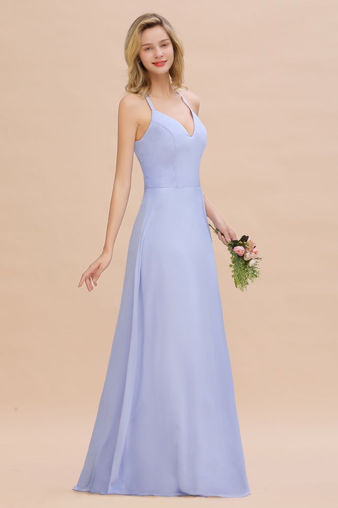 Stunning Halter Sleeveless V-Neck Long Elegant Bridesmaid Dress