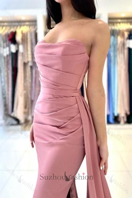 Stunning Long Classy Sleeveless Dusty Pink Formal Wears With Split Online