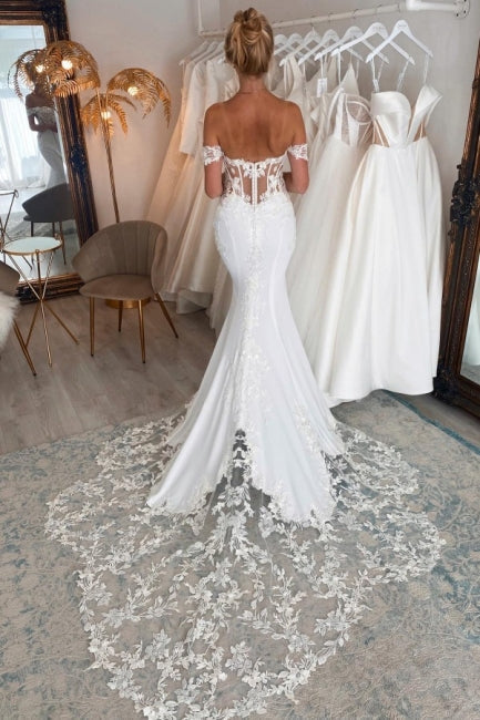 Stunning Long Mermaid Off-the-shoulder Bridal Gowns With Lace