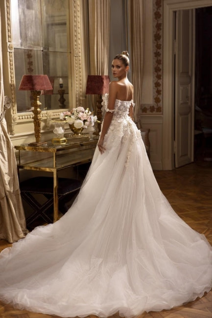 Stunning Long White Off-the-shoulder A-line Lace Bridal Gowns With Split Online