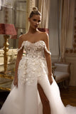 Stunning Long White Off-the-shoulder A-line Lace Bridal Gowns With Split Online