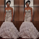 Stunning Mermaid Strapless Ruffles Wedding Dress | Beading Appliques Fashion Bridal Gown