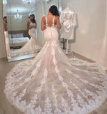 Stunning Mermaid Wedding Dress Floral Lace Appliques