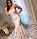 Stunning Mermaid Wedding Dress Floral Lace Appliques