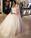Stunning Off Shoulder V-Neck Tulle Lace Appliques Wedding Dress Aline Bridal Dress