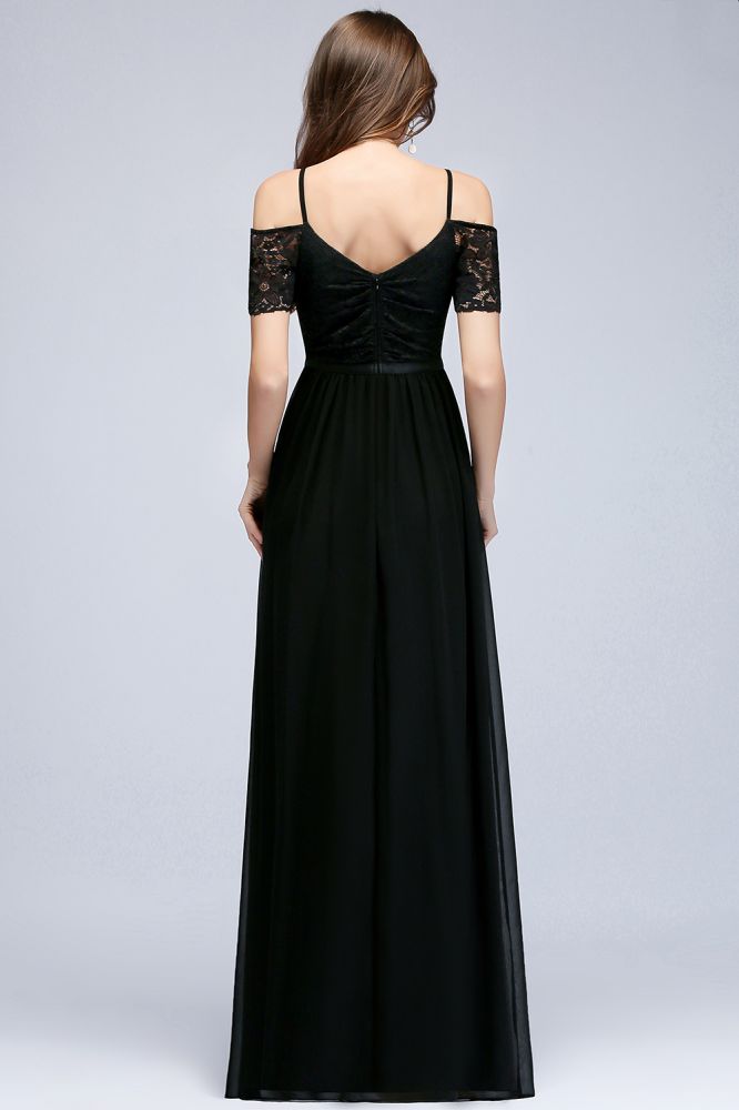 Stunning Off-the-shoulder Sleeveless Long Elegant Bridesmaid Dresses Chiffon Lace V-Neck Prom Dress