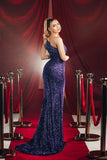 Stunning Purple Long Glitter Formal Wears Modern Prom Dresses With Split Online