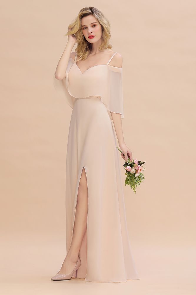 Stunning Simple Spaghetti Straps Tiered Prom Dresses | Side Slit Elegant Sleeveless Evening Dresses