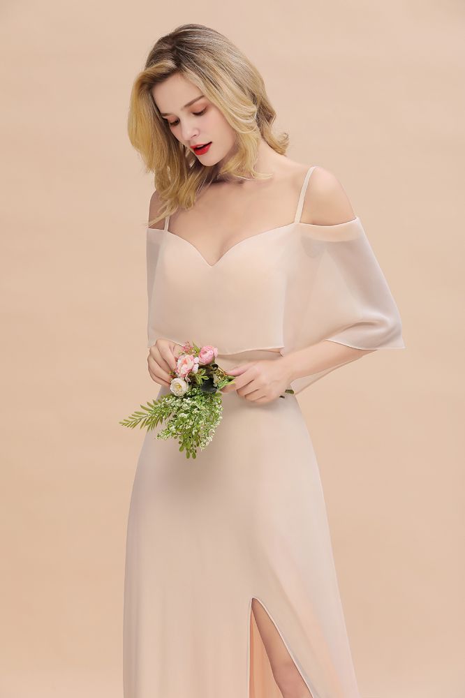 Stunning Simple Spaghetti Straps Tiered Prom Dresses | Side Slit Elegant Sleeveless Evening Dresses