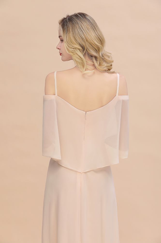 Stunning Simple Spaghetti Straps Tiered Prom Dresses | Side Slit Elegant Sleeveless Evening Dresses