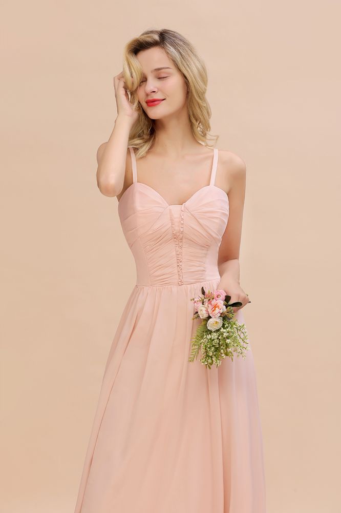 Stunning Spaghetti Straps Aline Bridesmaid Dress Sweetheart Chiffon Swing Evening Dress