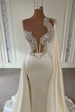 Stunning White A-line One Shoulder Formal Wears Long Glitter Prom Dresses With Split Online