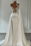 Stunning White A-line One Shoulder Formal Wears Long Glitter Prom Dresses With Split Online