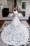 Stunning spaghettistraps sleeveless mermaid lace Bridal Gowns