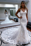 Stunning spaghettistraps sleeveless mermaid lace Bridal Gowns