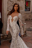 Stunning sweetheart longsleeves mermaid lace Bridal Gowns