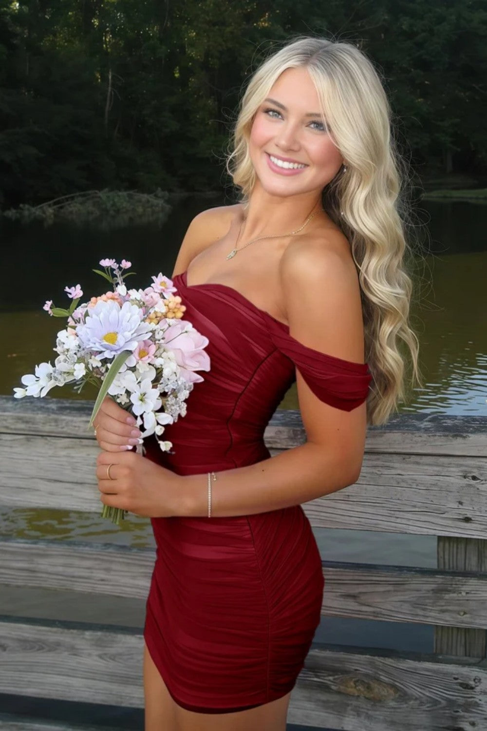 Stylish Sheath Off the Shoulder Pink Short Homecoming Dress with Ruched