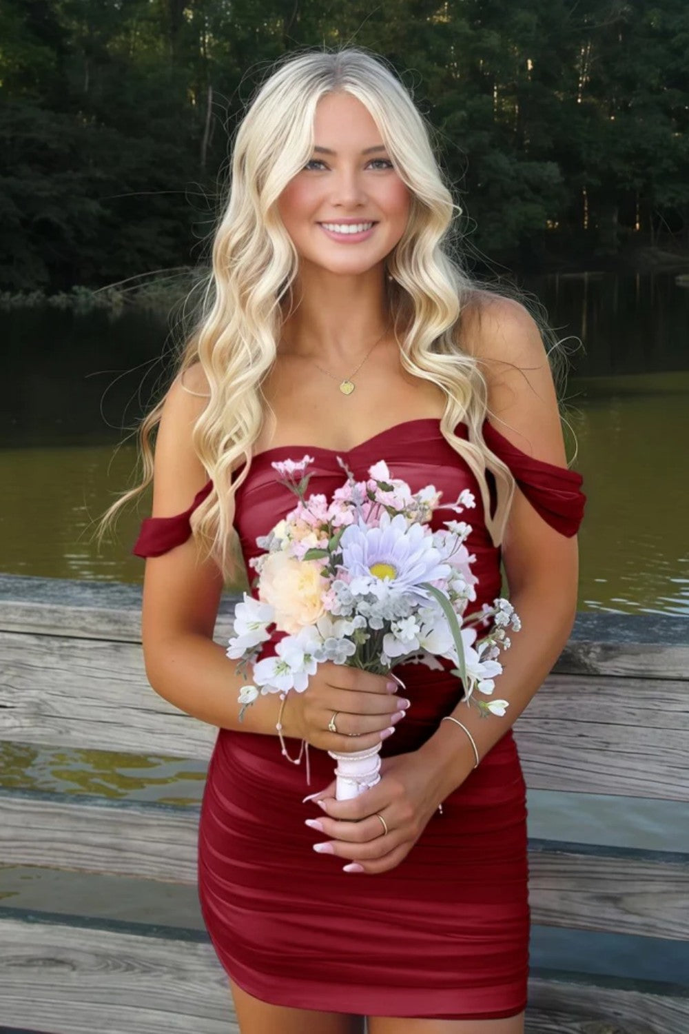 Stylish Sheath Off the Shoulder Pink Short Homecoming Dress with Ruched