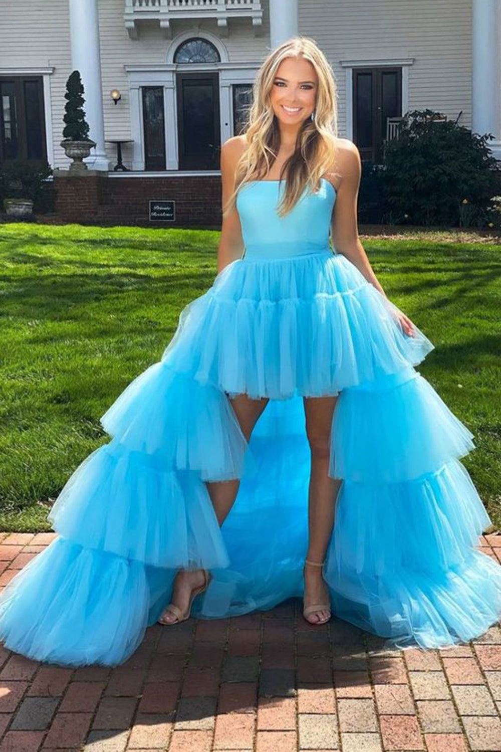 Stylish High Low Strapless Fuchsia Homecoming Dresses Prom Dress with Ruffles