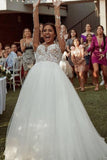 Stylish Lace Appliques Aline Tulle Casual Wedding Dress Long Sleeve Garden Wedding Gown