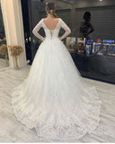 Stylish Long Sleeves Garden Ball Gown V-neck Wedding Gown