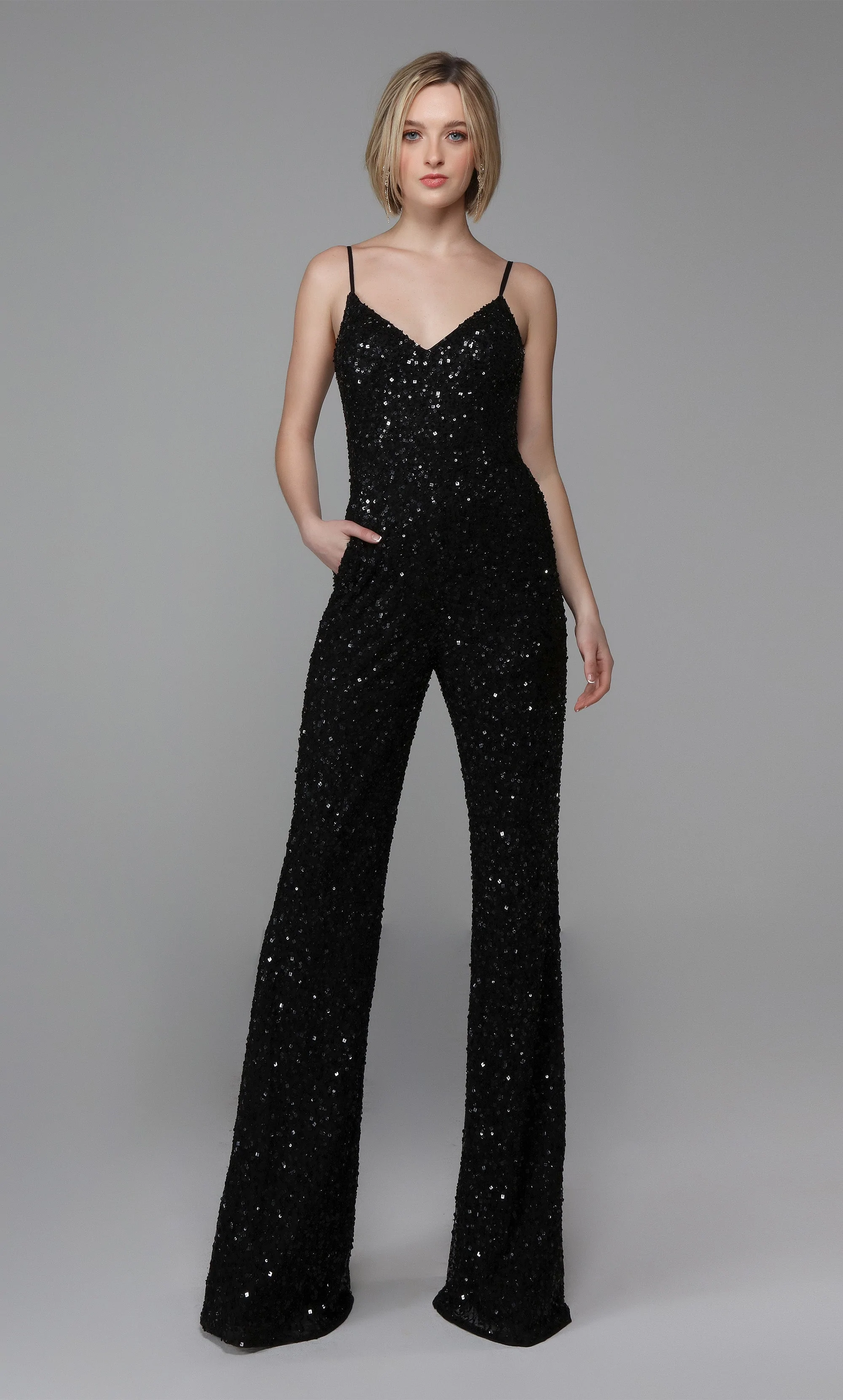 Stylish Sleeveless Spaghetti Straps Sequined Wedding Guest Jumpsuit