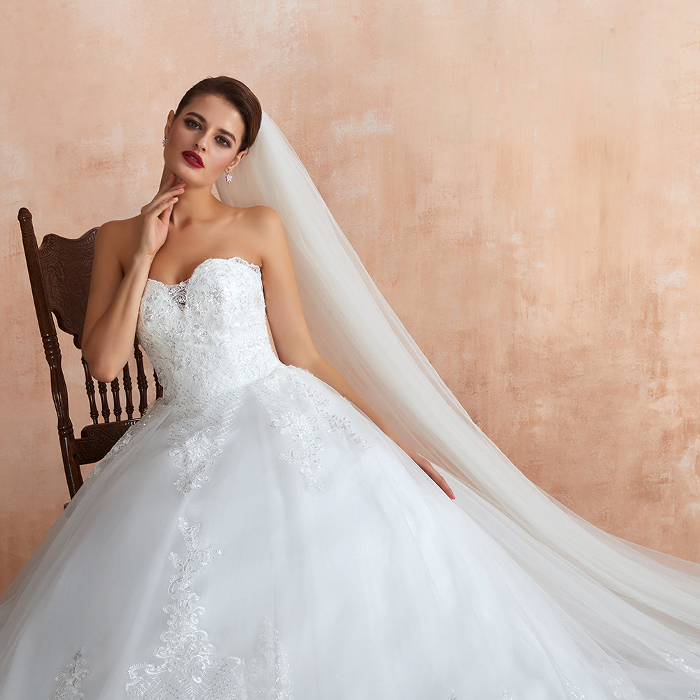 affordable white wedding dresses Stylish Strapless White Lace Affordable Wedding Dress with Low Back