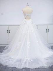 Stylish V-Neck A-line Wedding Dress Tulle Floral Lace Sleeveless Bridal Dress