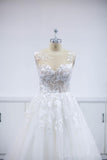 Stylish V-Neck A-line Wedding Dress Tulle Floral Lace Sleeveless Bridal Dress